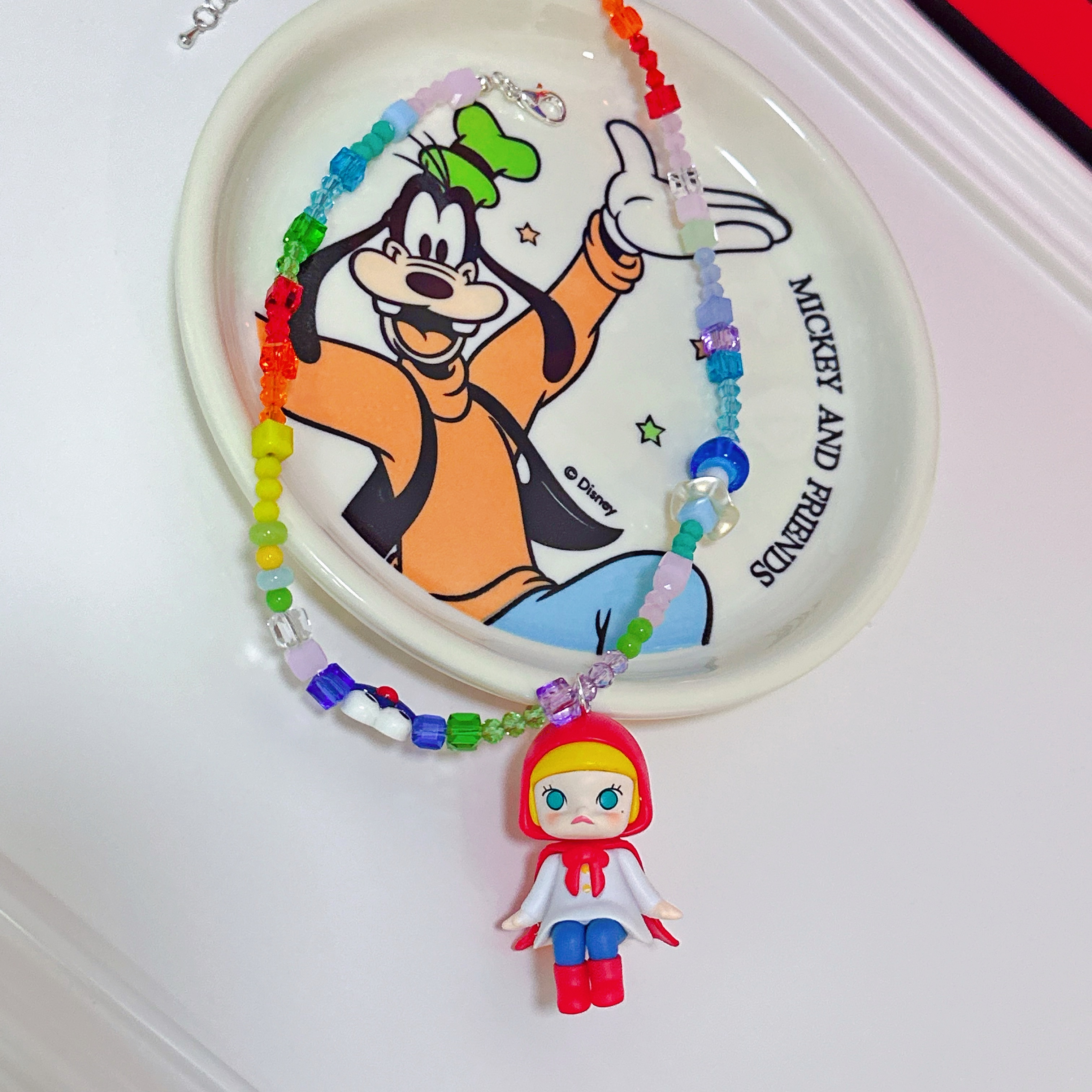 Liya手作水晶亚克力串珠可爱泡泡玛特小红帽天使娃娃萌粒短款项链