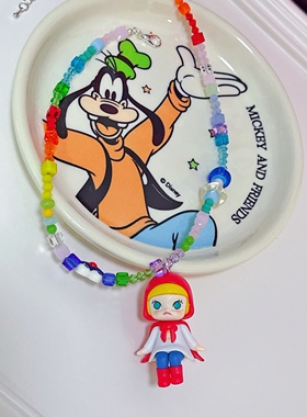 Liya手作水晶亚克力串珠可爱泡泡玛特小红帽天使娃娃萌粒短款项链