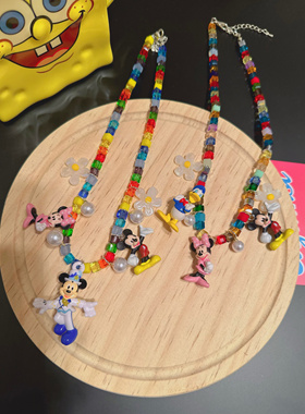 日韩手作米老鼠吊坠水晶项链可爱卡通礼服米妮拍照短款项链颈链女