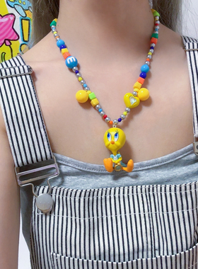 Liya手作中古翠儿崔迪串珠项链可爱维尼熊星黛露饰品配饰毛衣链女