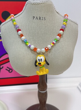 Liya手作水晶亚克力串珠卡通可爱迪士维尼熊高飞狗狗派大星项链女