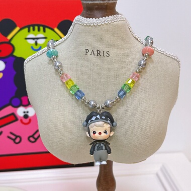 Liya手作重工水晶串珠经典黑白小丑小魔女泡泡玛特萌粒短款项链女