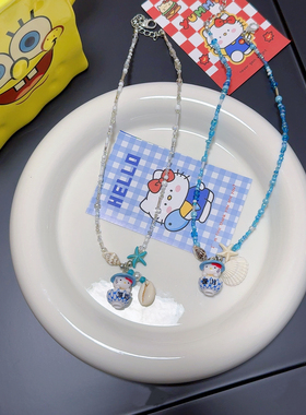Liya手作夏日沙滩清爽小清新海星贝壳hellokitty猫项链锁骨链配饰
