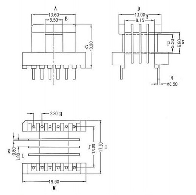 EE19高频变压器4槽骨架磁芯卧式6+6针充电器电源开关