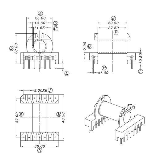er35ec35高频变压器骨架卧式7+7