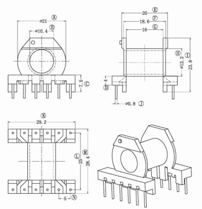 ER28EC2828磁芯骨架直插卧式6+6针排距=25mm