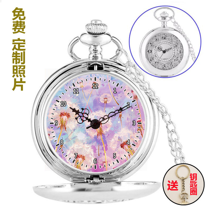 梦幻粉彩蒲公英花卉飞絮镂空大号怀表中小学生电子石英表项链挂表
