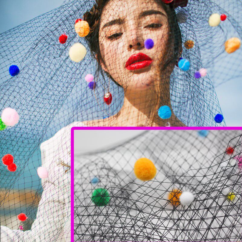 黑色绒球道具网格头纱彩球彩色婚纱摄影拍照饰品孕妇照影楼头纱在类目 服饰配件/皮带/帽子/围巾, 婚纱礼服配件, 头纱中 - 来自Buy2taobao.com提供专业的淘宝代购服务