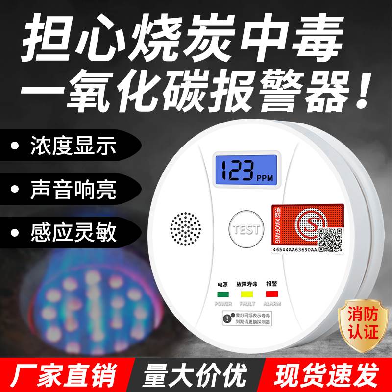 一氧化碳报警器CO蜂窝煤气家用消防认证中毒室内炉煤烟co测检测仪