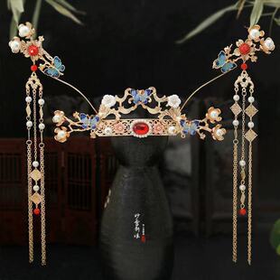 龙母汉服头饰发冠流苏步摇复古对簪古装头冠古风发簪仙气簪子配饰