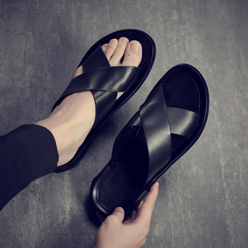 拖鞋男夏季外穿防滑2025新款男士一字拖凉拖户外沙滩凉鞋男款真皮