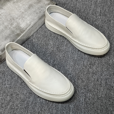 男鞋夏季透气2025新款休闲 皮鞋一脚蹬懒人乐福鞋子男士小白鞋板