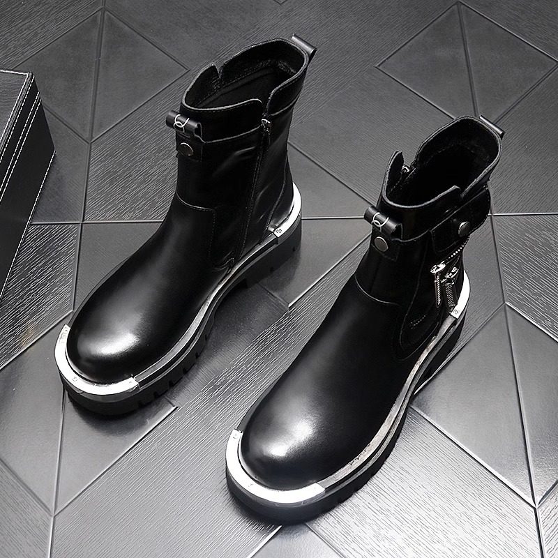 马丁靴男款高帮冬季加绒2025新款软皮中帮男士工装切尔西靴子真皮