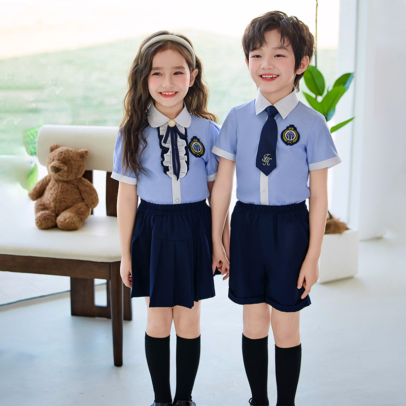 英伦学院风蓝色小学生校服夏季新款韩版制服幼儿园演出服儿童班服