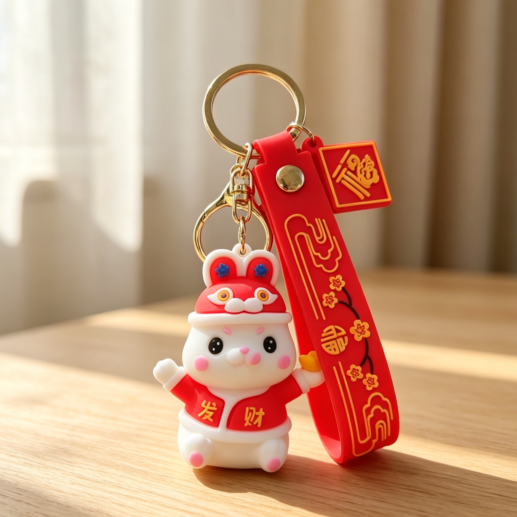 创意新年卡通萌兔钥匙扣软胶福气兔子可爱公仔汽车挂件红色招财