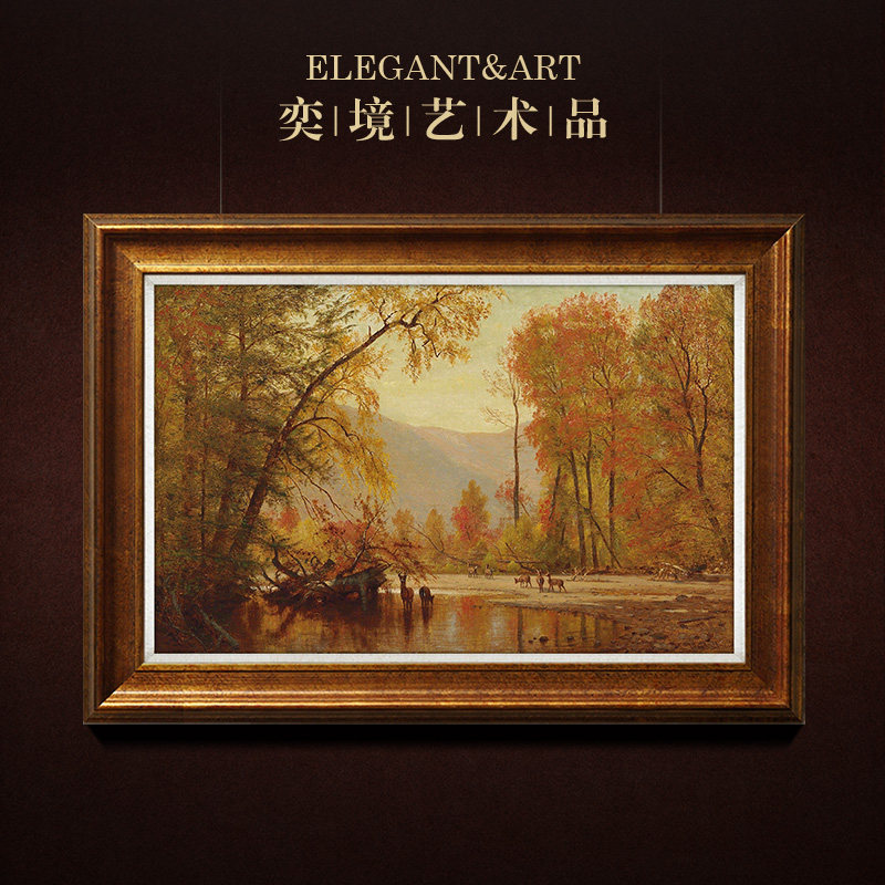 奕境 美式风景油画玄关画餐厅墙壁挂画 欧式客厅装饰画版画 秋林