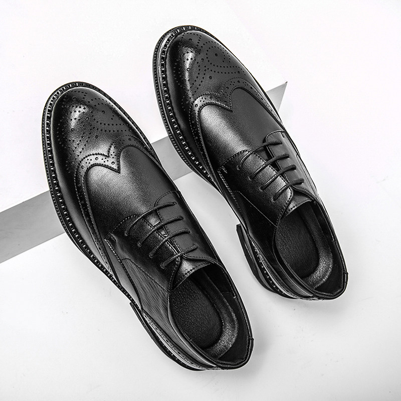 GENUINE LEATHER BROGUE MENS SHOES BRITISH DERBY SHOES INCREASE HEIGHT GROOM WEDDING BUSINESS FORMAL WEAR CASUAL LEATHER SHOES MENS WINTER