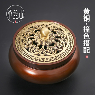 纯黄铜香炉莲花檀香茶道摆件薰香炉家用室内三足檀香炉沉香盘香炉