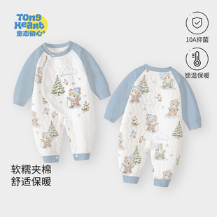 夹棉加厚宝宝内衣爬爬服新生儿衣服冬季 婴儿保暖连体衣春秋款 新款