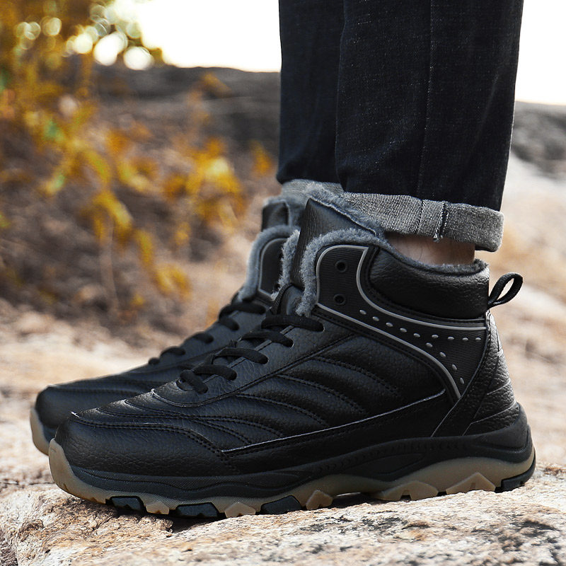 WINTER COTTON SHOES MENS HIGH-TOP WARM FLEECE THICKENED SNOW BOOTS PLUS SIZE 46 WATERPROOF AND NON-SLIP DAD SHOES FOR MIDDLE-AGED AND ELDERLY PEOPLE