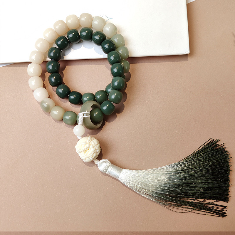 原生态菩提手持渐变白玉菩提手串流苏穗子跑环女手链文玩佛珠盘玩