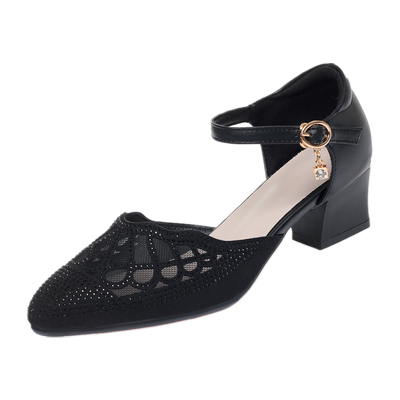 网纱真皮软底中跟凉鞋妈妈跳舞鞋