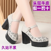 女鞋 中老年真皮高跟鞋 妈妈鞋 皮鞋 软底不累脚防水台旗袍走秀鞋 单鞋