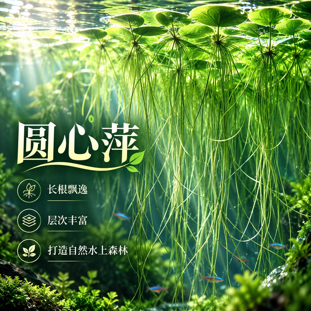 圆心萍浮萍水草水培植物净化水质鱼虾水草龟缸漂浮水草专用造景草