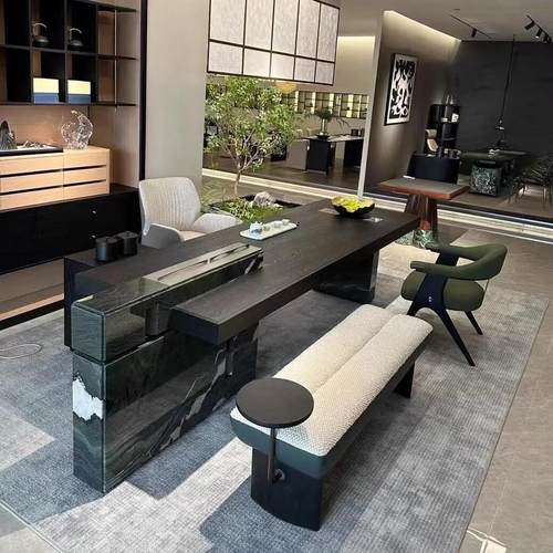 意式轻奢岩板别墅茶桌椅组合现代轻奢感办公室家用茶台茶几泡茶桌