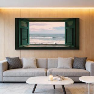 现代简约海景窗景装饰画客厅沙发背景墙挂画高级感餐厅挂画定制