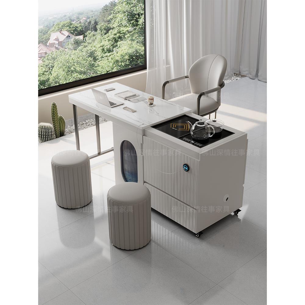 移动旋转伸缩茶桌轻奢现代高级感茶台简约家用客厅岩板阳台泡茶桌