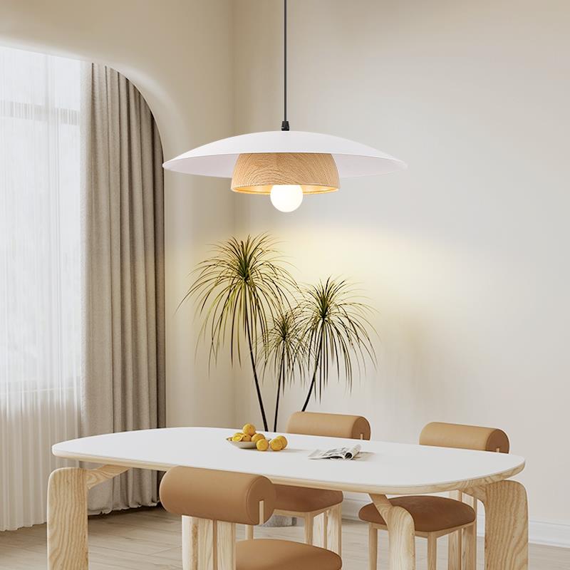 餐厅吊灯中古日式侘寂风飞碟灯新款胡桃木纹覆古高级感咖啡厅吊灯