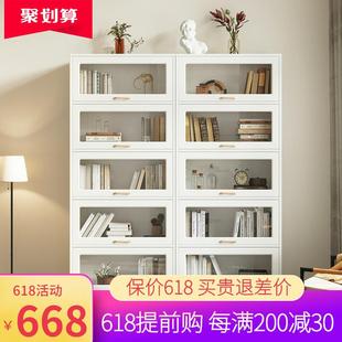 书柜一体靠整墙轻奢带玻璃门防尘置物收纳架家用落地组合客厅书架