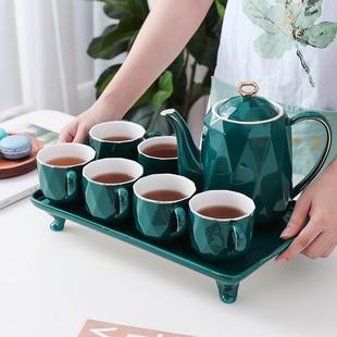 水具套装 欧式 家用客厅办公会议描金陶瓷杯具大容量耐冷热水杯水壶