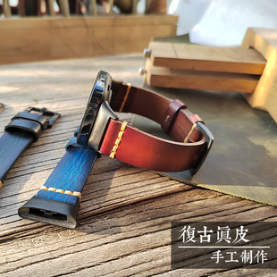 复古手工牛皮植鞣皮适用红米watch6表带男真皮redmiwatch5手表带