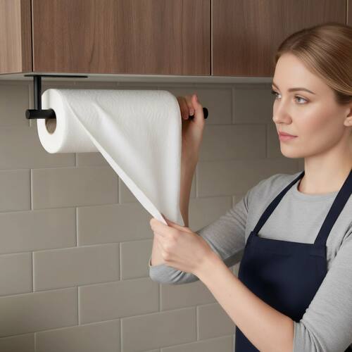 Under Cabinet Paper Towel Holder Black Minimalist Space-Savi