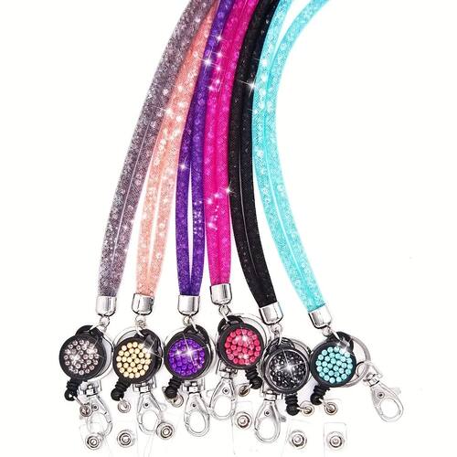 1pc Rhinestones Lanyard Badge Card Holder Lanyard for Teache