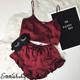 Robe Red Camis 2Pcs Silk Nightwear Shorts Babydoll Sleepwear