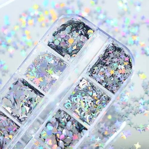 12/6 Grids Nail Enhancement Silver Star Patterns Laser Nail