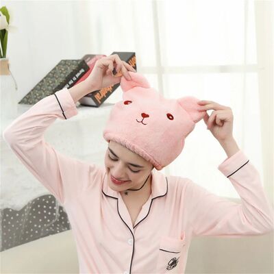Korean Cute Bear Embroidered Dry Hair Cap - Thick Microfiber