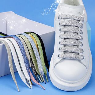 Gold laces Glitter Colorful Flat Shoe Shiny Shoelaces Silver