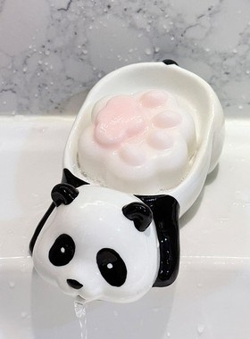 熊猫肥皂盒沥水香皂盒置物架卫生间家用陶瓷可爱不积水皂碟托