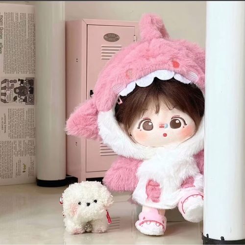 鲨鱼连体服20cm棉花娃娃娃衣可爱毛绒睡衣外套公仔玩偶换装连帽衣