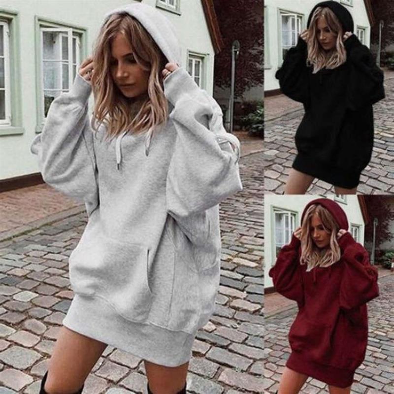 Womens solid thickened color loose long-sleeved sweatshirt