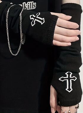 Punk Cross Pentacle Moon Pattern Long Fingerless Gloves Goth