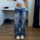 Jeans Women Low Printed Y2K jeans Waist Baggy Wide Leg