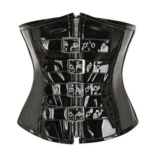 PU Leather Corset Top Women Shiny PVC Steampunk Corsets and