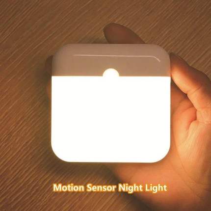 LED Motion Sensor Night Light USB Night Lamp Square Chargeab
