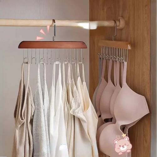 Wooden Multi-Hook Hanger Organizer - Space-Saving Storage Ra