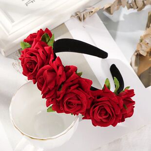 Haimeikang Simulation Rose Headband For Women Romantic Red B